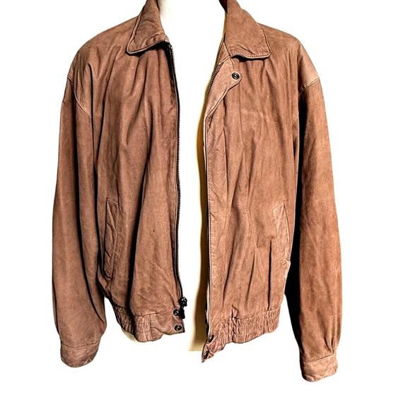 VTG 80s Roundtree & Yorke Leather Bomber Jacket Mens sz L Brown Indie Western - Picture 1 of 9